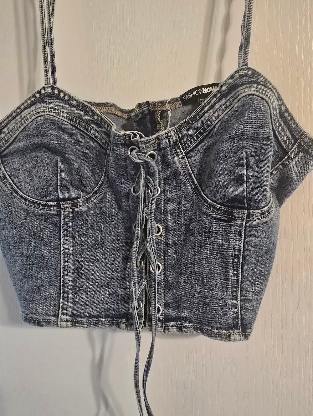 Fashion Nova Women's Acid Wash Denim Corset Crop Top SZ XL